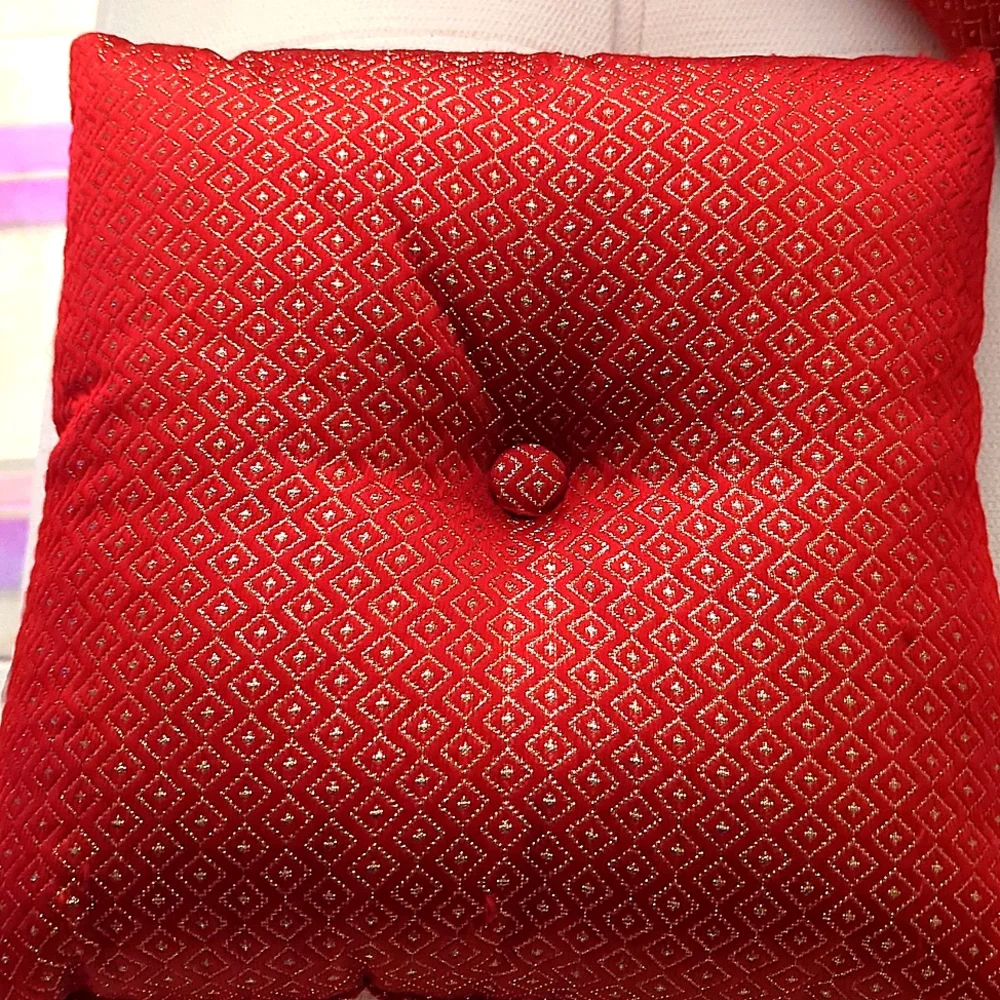 Three small squared red & gold Xmas accent pillows
